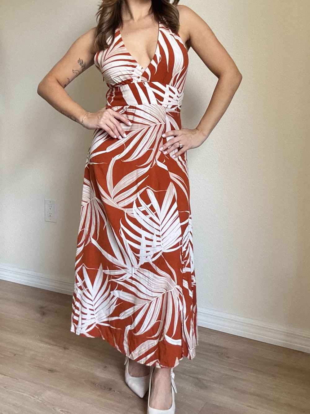 Express Rust and Cream Tropical Wrap Maxi Dress - Women